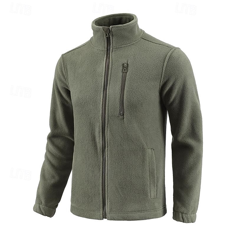 Men's green stand-collar Full-Zip Fleece Jacket with Chest Pocket