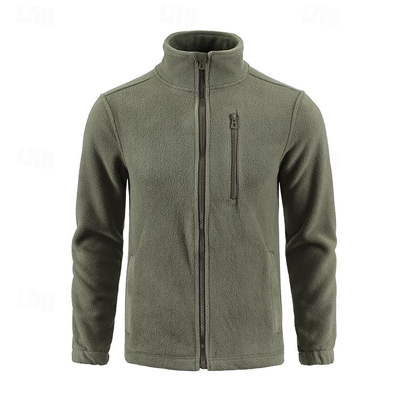 Men's black stand-collar Full-Zip Fleece Jacket with Chest Pocket