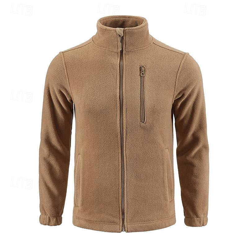 Men's black stand-collar Full-Zip Fleece Jacket with Chest Pocket