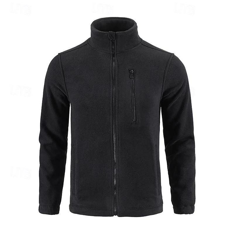 Men's black stand-collar Full-Zip Fleece Jacket with Chest Pocket