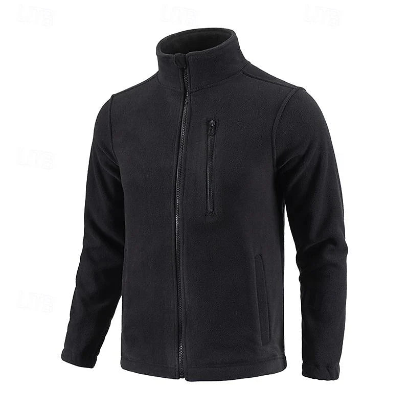 Men's black stand-collar Full-Zip Fleece Jacket with Chest Pocket