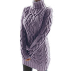 Women's khaki fitted Cable Knit Turtleneck Sweater Dress for Winter