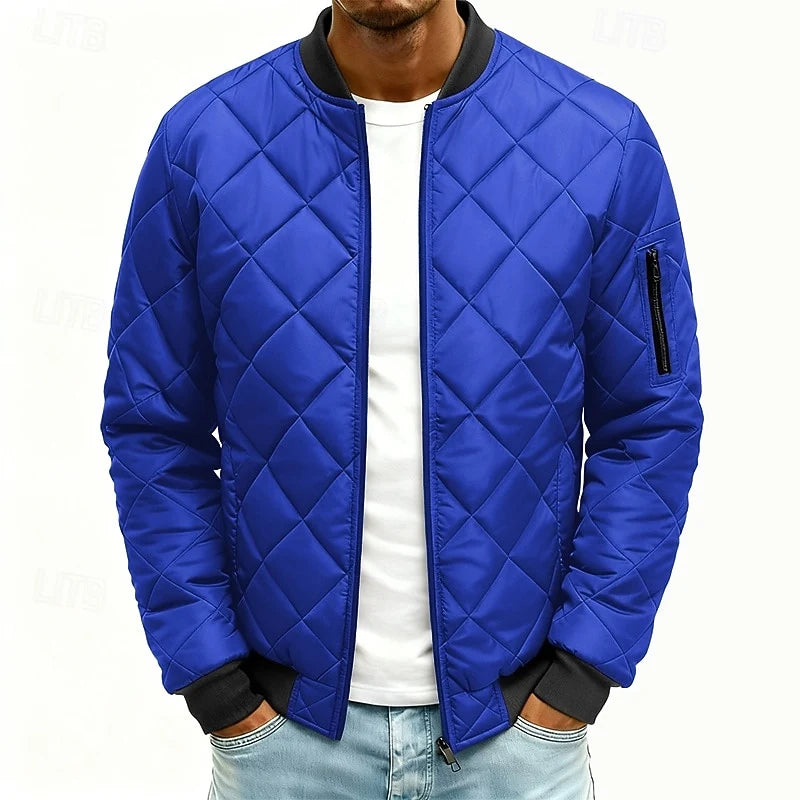 Men's royal blue quilted Bomber Jacket with Ribbed Collar and Cuffs