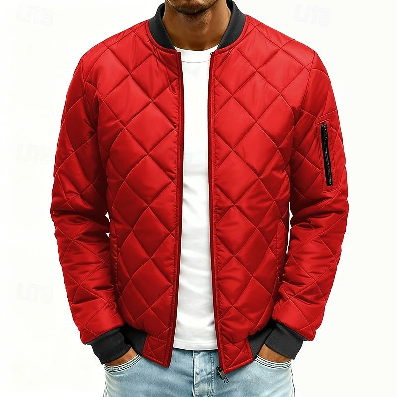 Men's red quilted Bomber Jacket with Ribbed Collar and Cuffs