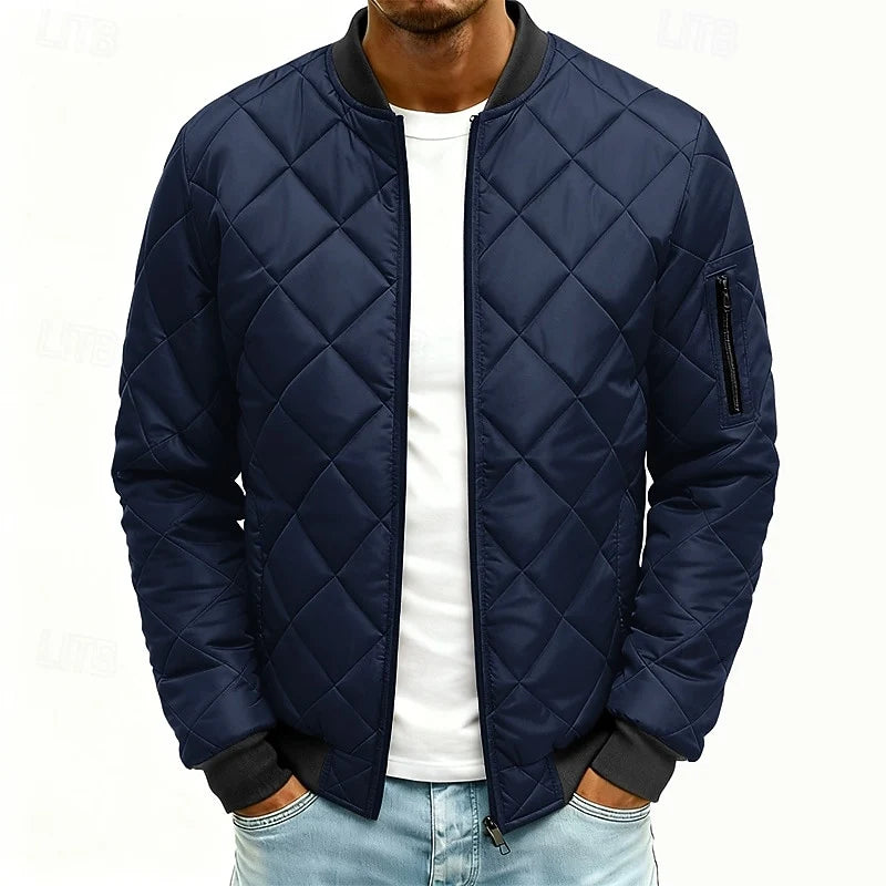 Men's navy blue quilted Bomber Jacket with Ribbed Collar and Cuffs