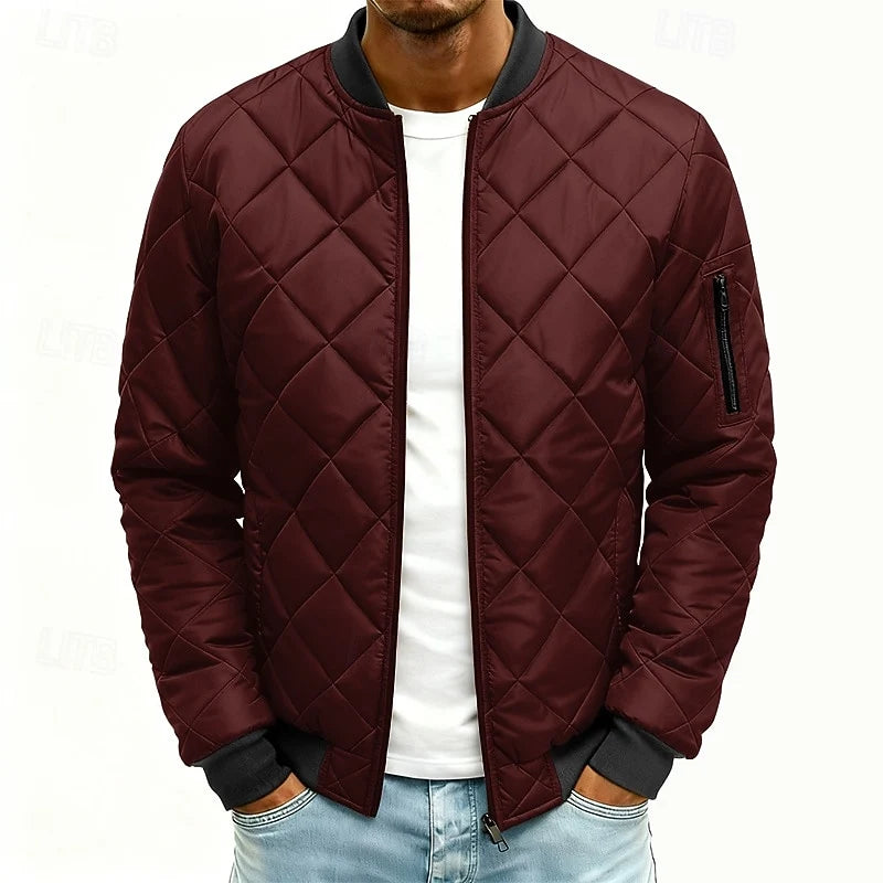 Men's wine quilted Bomber Jacket with Ribbed Collar and Cuffs