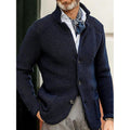 Men's navy blue textured Stand-Collar Sweater Jacket, Blazer Cut