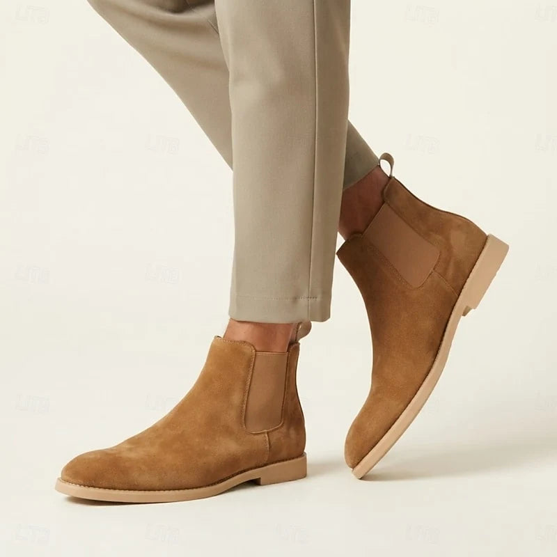 Men's almond low-Profile Suede Chelsea Boots for Everyday Wear