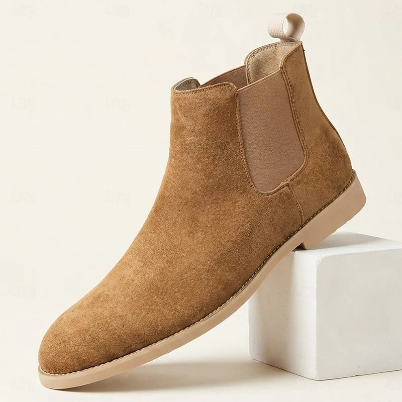 Men's almond low-Profile Suede Chelsea Boots for Everyday Wear