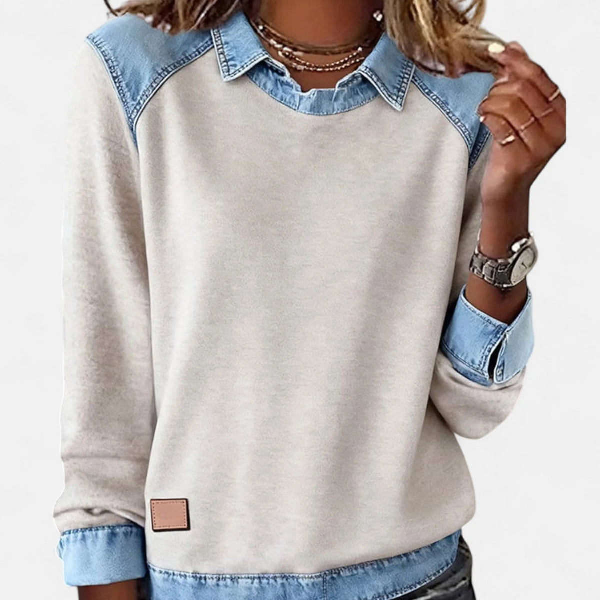 Women's beige casual long sleeve blouse