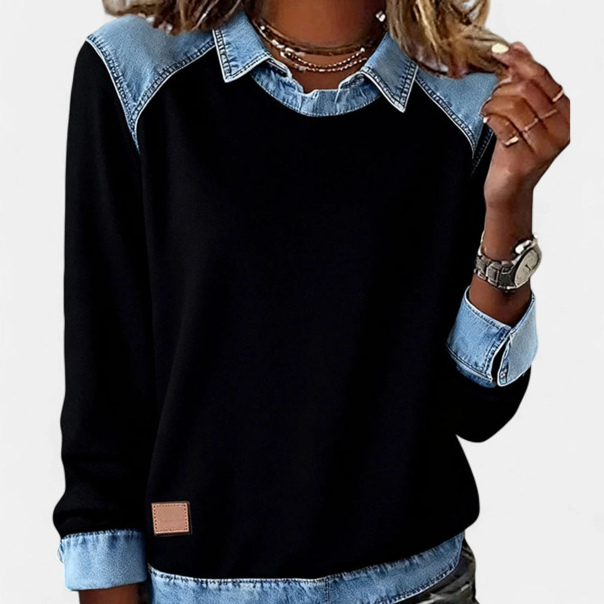 Women's black casual long sleeve blouse