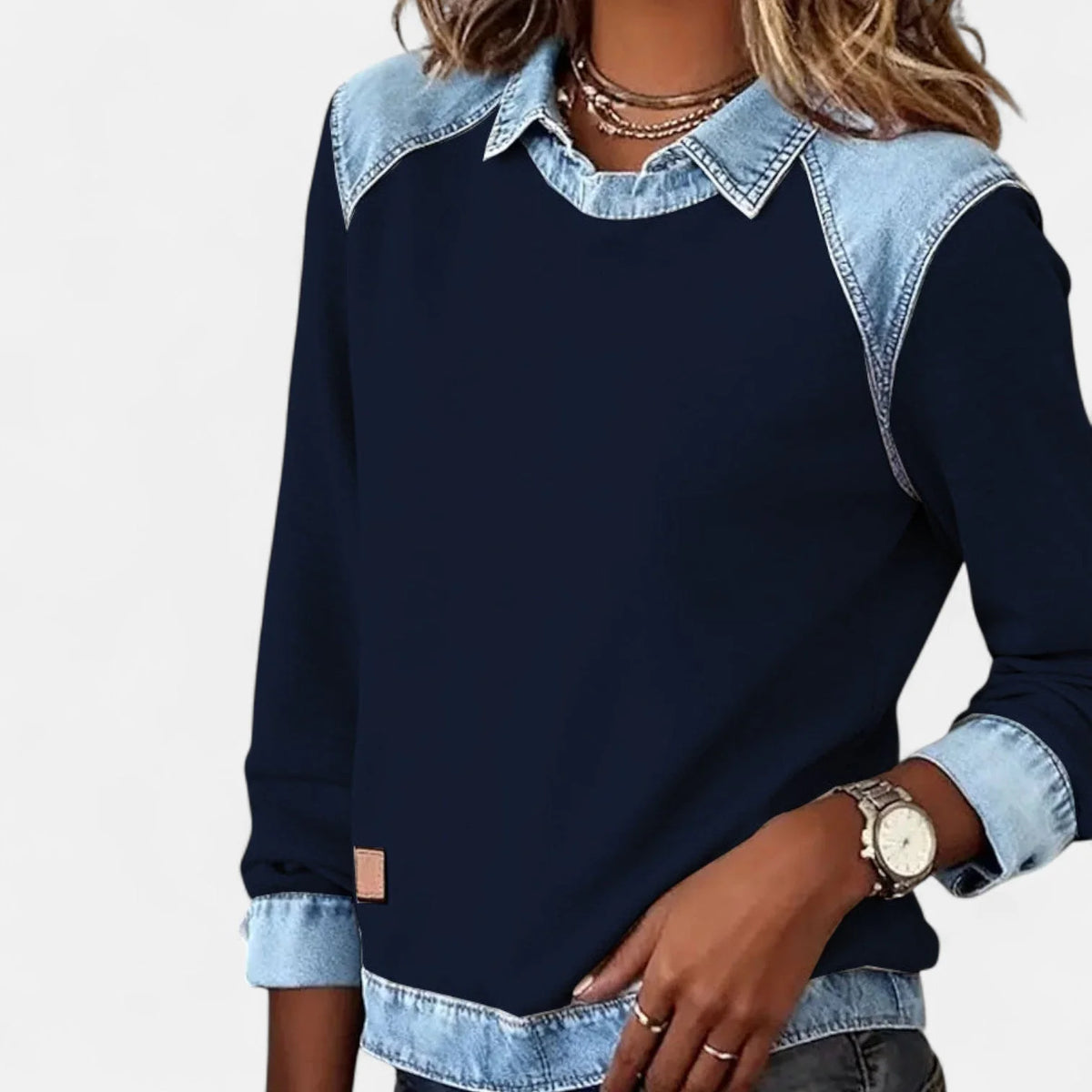 Women's navy casual long sleeve blouse