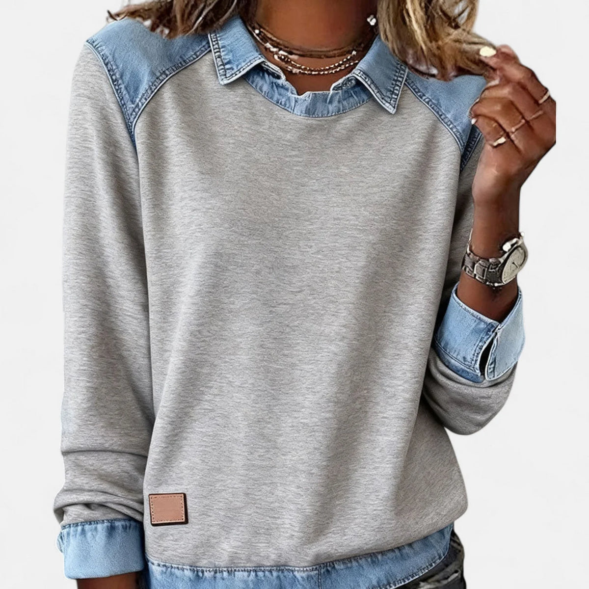 Women's gray casual long sleeve blouse