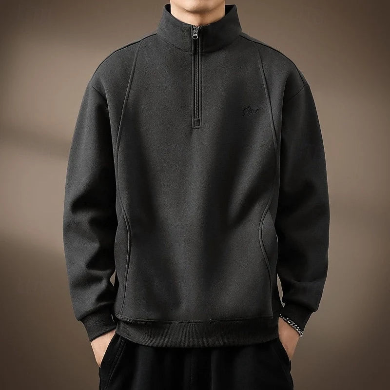 Men's dark gray quarter-zip mock neck sweatshirt