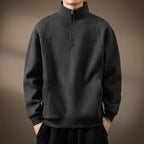 Men's dark gray quarter-zip mock neck sweatshirt