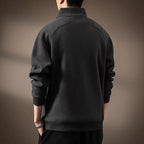 Men's dark gray quarter-zip sweatshirt, back view
