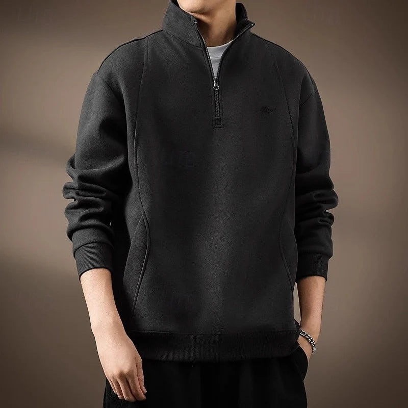 Men's black textured mock neck quarter-zip sweatshirt