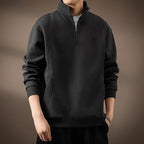 Men's black textured mock neck quarter-zip sweatshirt