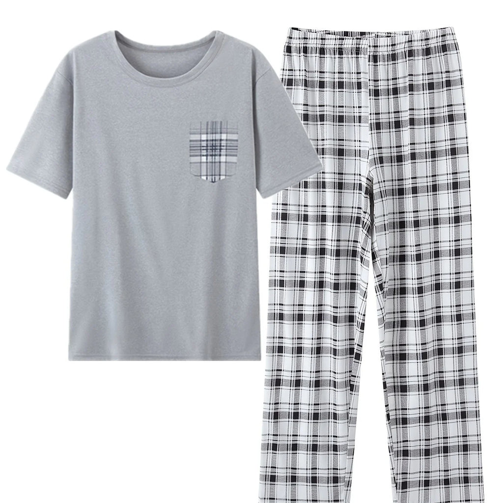 Men's light grey relaxed Checkered Two-Piece Loungewear Set for Winter