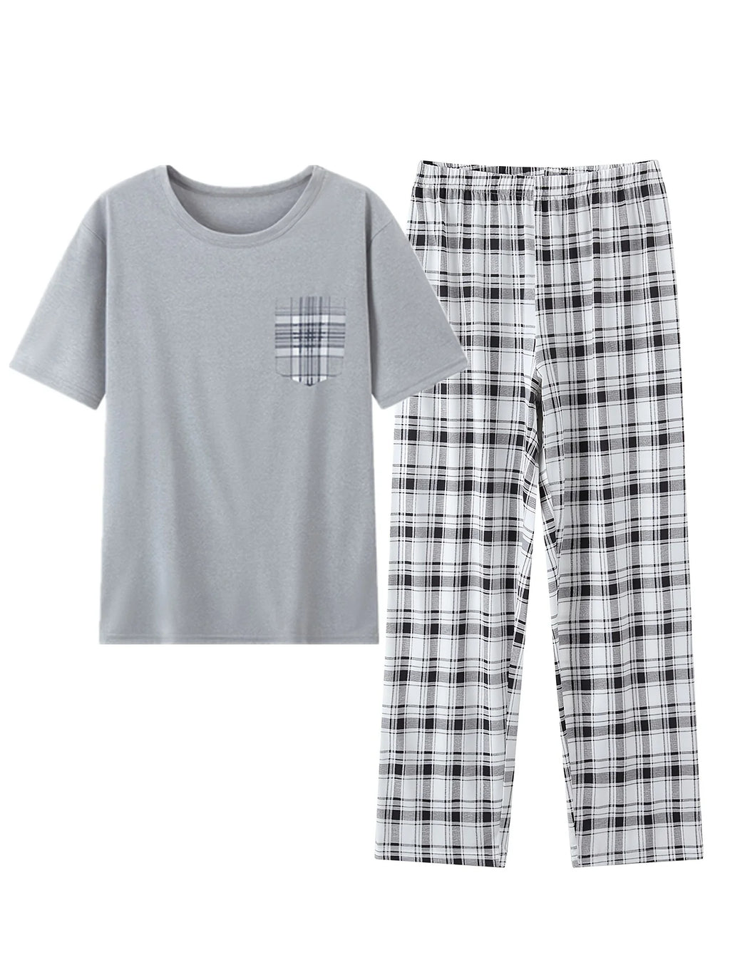 Men's light grey relaxed Checkered Two-Piece Loungewear Set for Winter