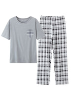Men's light grey relaxed Checkered Two-Piece Loungewear Set for Winter