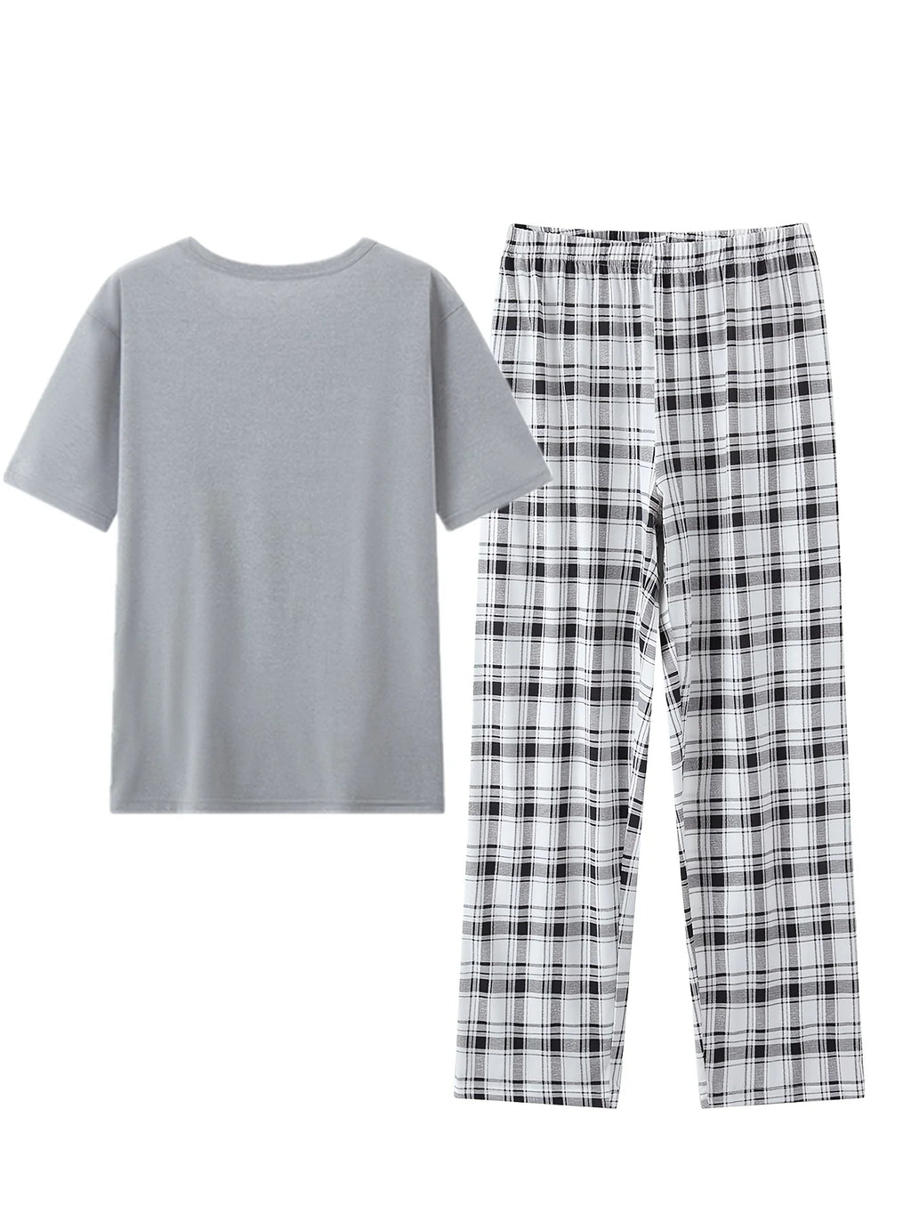Men's light grey relaxed Checkered Two-Piece Loungewear Set for Winter