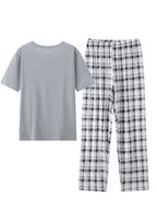 Men's light grey relaxed Checkered Two-Piece Loungewear Set for Winter
