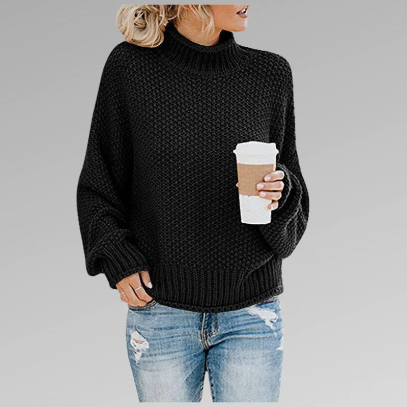 Women's black high-neck knit sweater