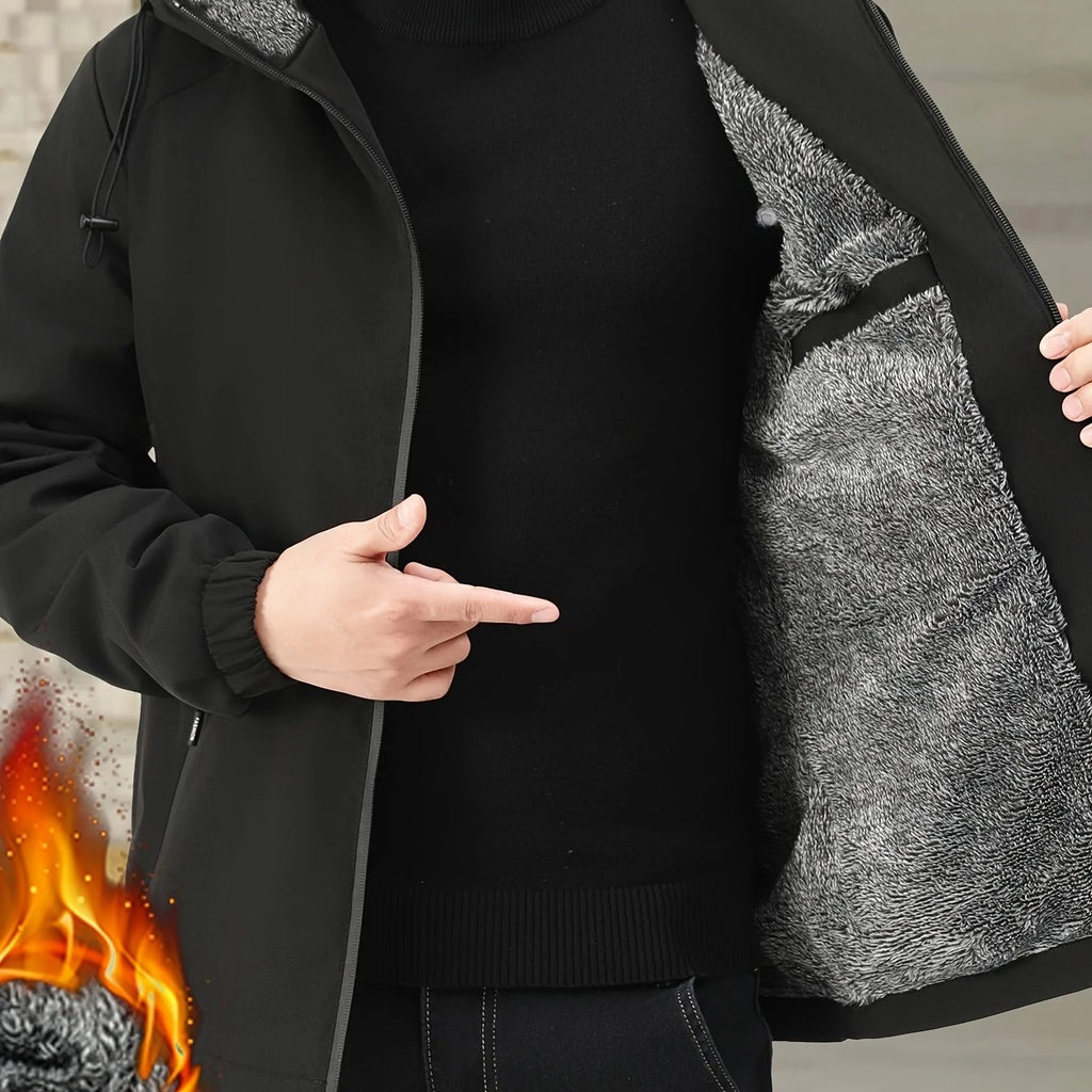 Men's black sherpa-Lined Hooded Fleece Jacket with Zip Pockets