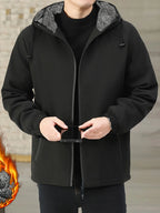 Men's navy sherpa-Lined Hooded Fleece Jacket with Zip Pockets