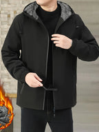 Men's navy sherpa-Lined Hooded Fleece Jacket with Zip Pockets