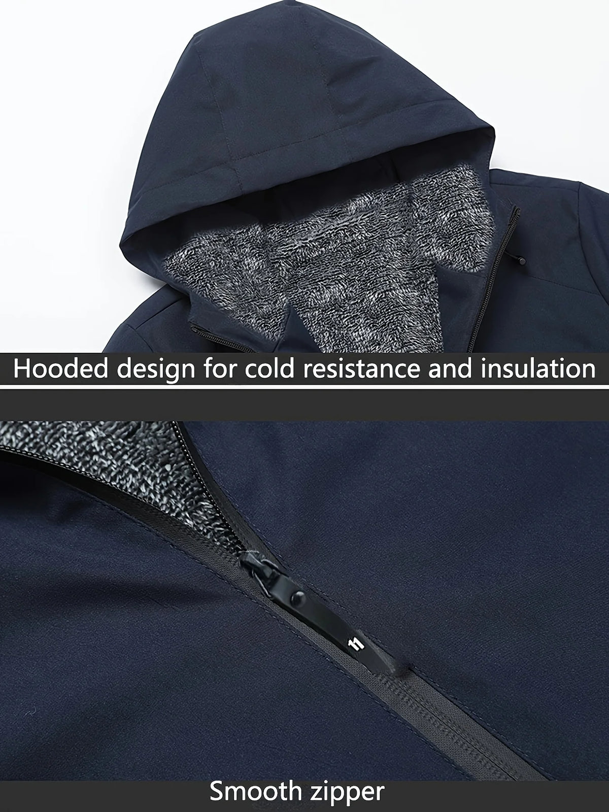 Men's navy sherpa-Lined Hooded Fleece Jacket with Zip Pockets