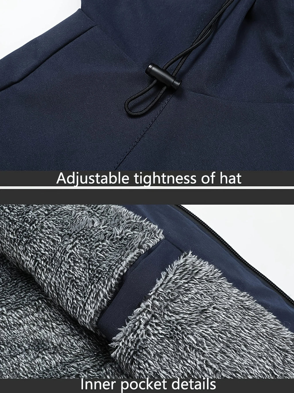 Men's navy sherpa-Lined Hooded Fleece Jacket with Zip Pockets