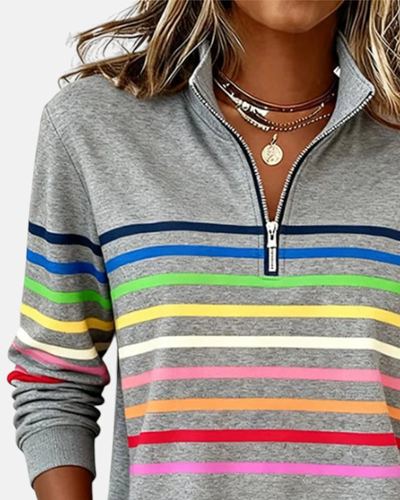 Women's rainbow striped half-zip sweatshirt