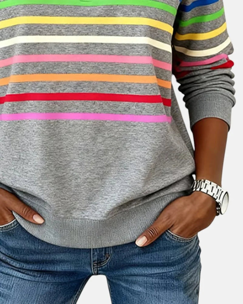 Women's rainbow striped half-zip sweatshirt