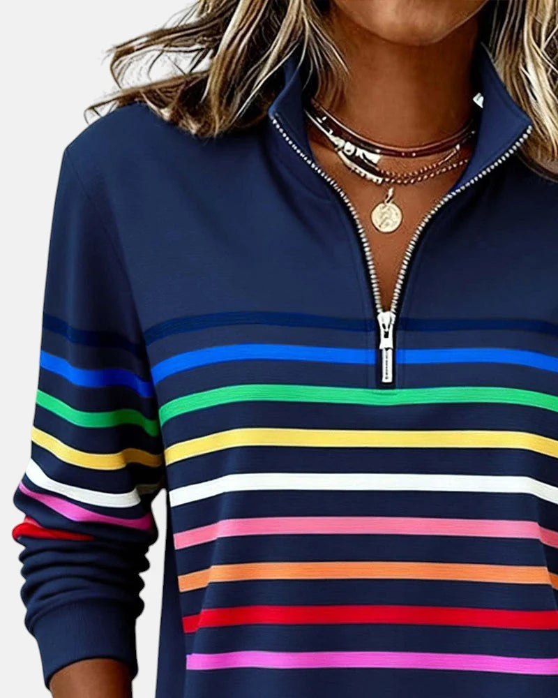 Women's rainbow striped half-zip sweatshirt