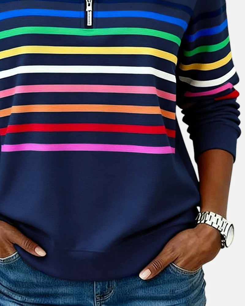 Women's rainbow striped half-zip sweatshirt