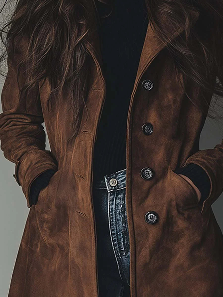Women's brown suede trench coat