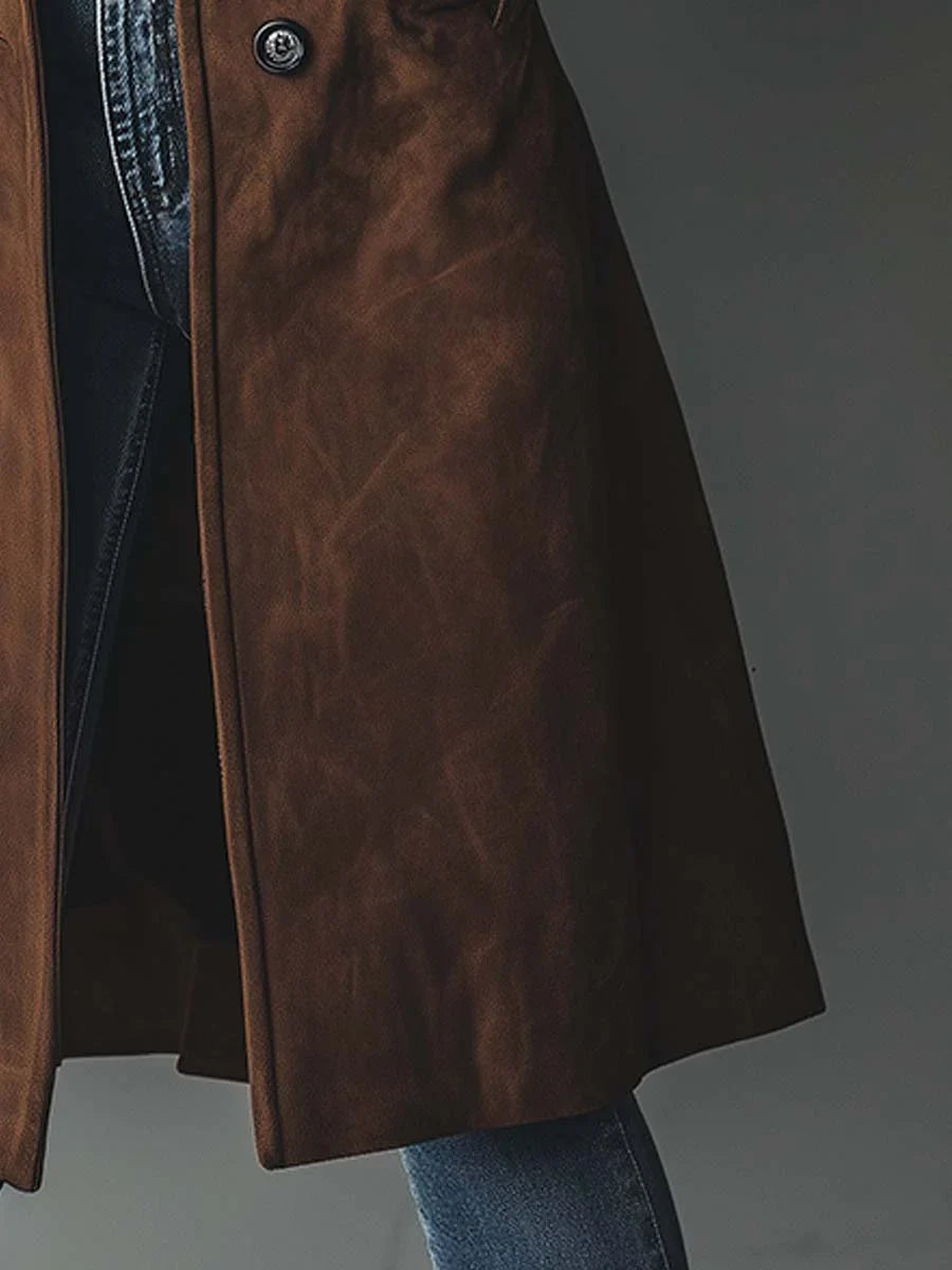 Women's brown suede trench coat
