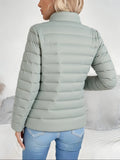 Women's matcha green cropped puffer jacket with stand collar