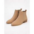 Women's khaki suede Pointed-Toe Block Heel Boots with Side Zip