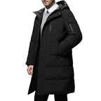 Men's green zip-Up Hooded Longline Puffer Coat with Side Pockets