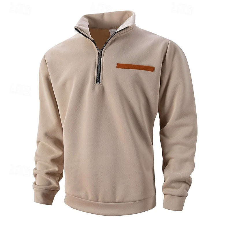 Men's khaki refined quarter-zip sweater for everyday layering