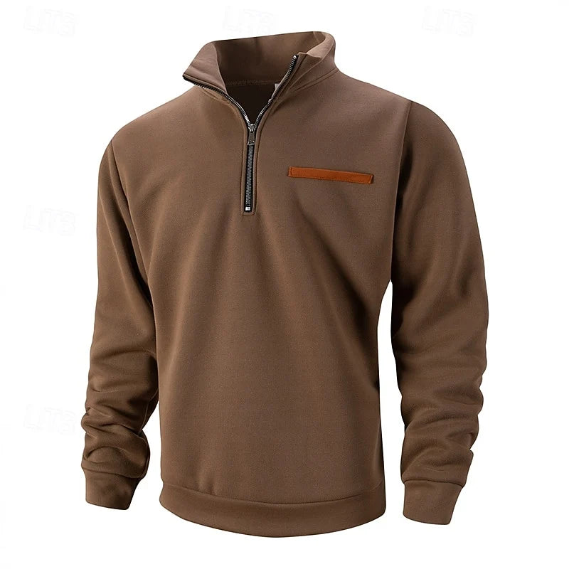 Men's brown refined quarter-zip sweater for everyday layering