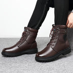 Men's brown with fleece rugged Combat Boots with Side Buckle for Winter