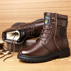 Men's brown with fleece rugged Combat Boots with Side Buckle for Winter