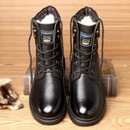 Men's brown with fleece rugged Combat Boots with Side Buckle for Winter