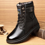 Men's brown with fleece rugged Combat Boots with Side Buckle for Winter
