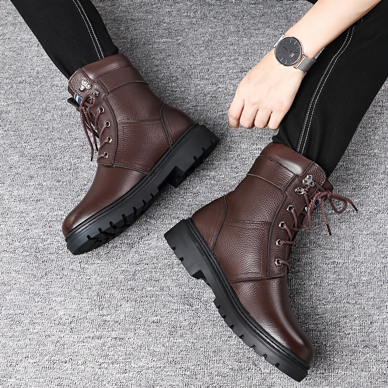 Men's brown with fleece rugged Combat Boots with Side Buckle for Winter