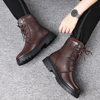 Men's brown with fleece rugged Combat Boots with Side Buckle for Winter